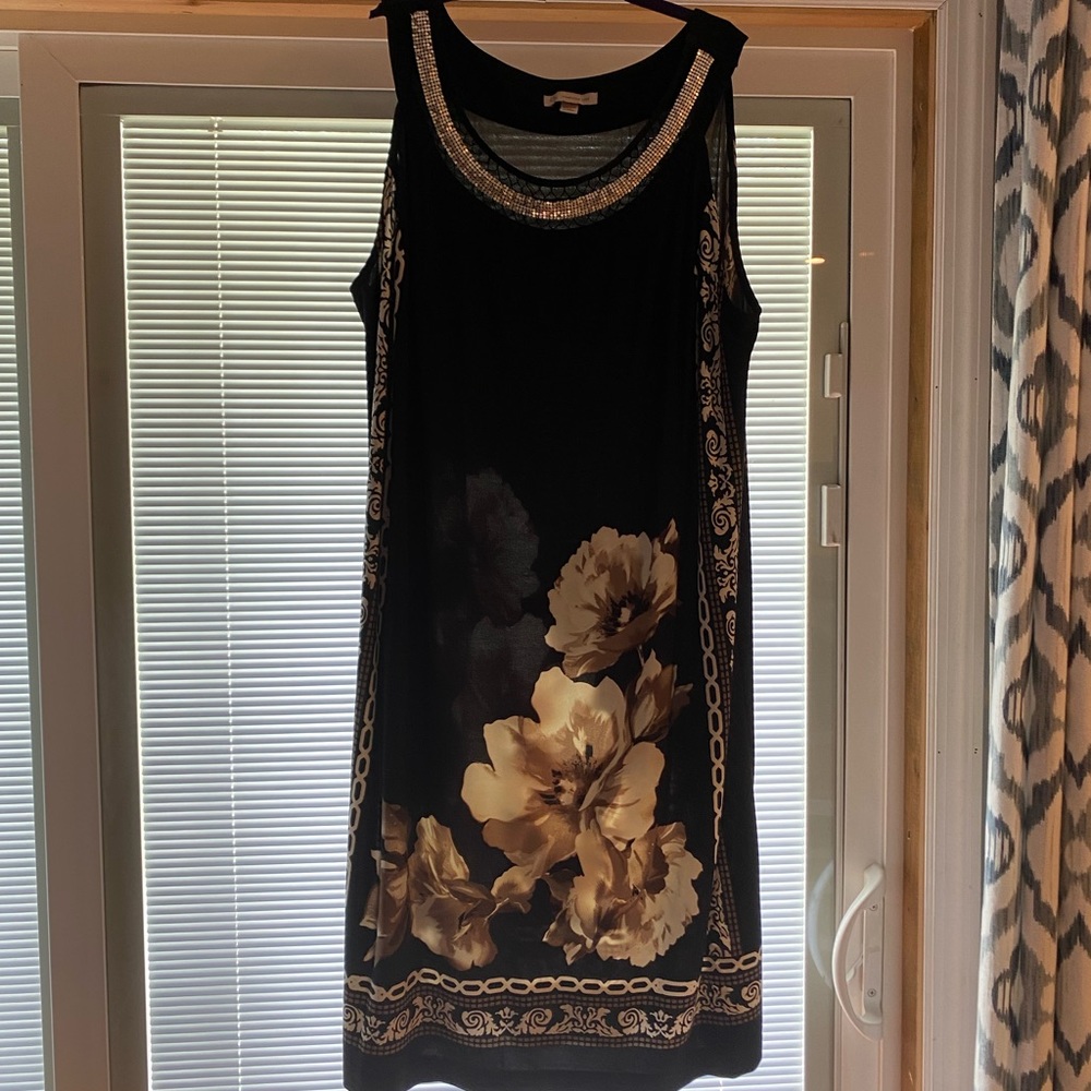 Dress barn black dress with cream flowers. Size 16